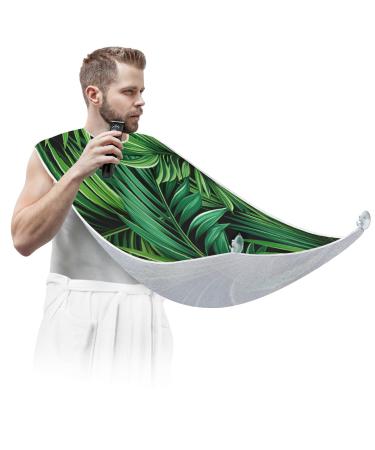 Green Tropical Plants Beard Bib Apron Beard Hair Catcher for Men Shaving Fathers Day Anniversary Christmas Gifts for Dad Husband Beard Bib with 2 Suction Cups