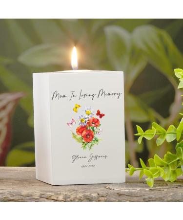 Personalised Mum Remembrance Memorial Tea Light Butterflies & Flowers - Buy Online on GoSupps.com