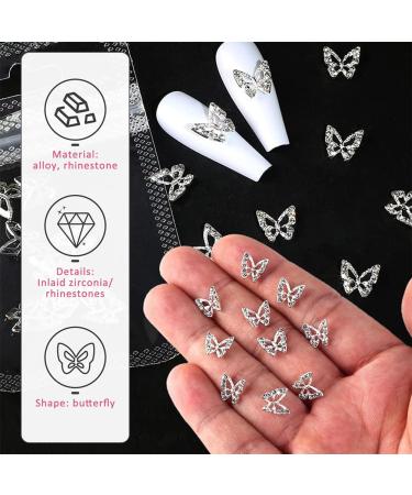 3D Nail Charms Set - 10 Metal Nail Art Accessories with Crystal Rhinestones & Butterfly Pendants - Buy Online on GoSupps.com