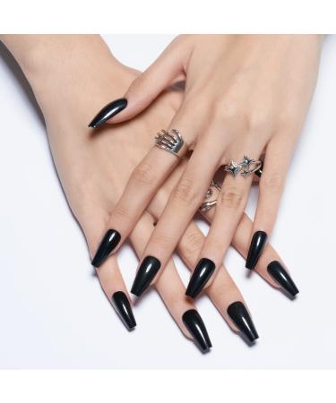 GLAMERMAID 24 Pcs Medium Coffin Press On Nails - Solid Black Matte Finish | Full Cover False Acrylic Manicure Kit for Women and Girls - Buy Online on GoSupps.com