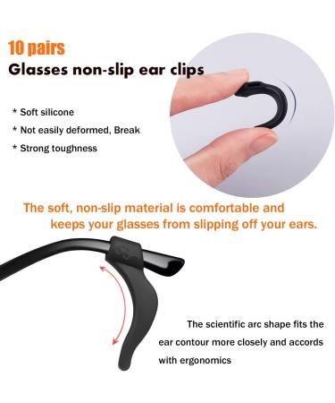 Soft Silicone Glasses Ear Handles - 10 Pairs Non-Slip for Glasses Sunglasses & Reading Glasses (Black) - 42 x 11 mm - Buy Online on GoSupps.com