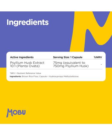 Psyllium Husk 750mg Capsules - Premium Fibre Supplement for Digestion Support | Vegan | GMP Approved | Made in UK - MOBU - Buy Online on GoSupps.com