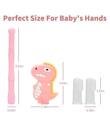 Baby Teething Tubes Toys for Newborn Infants Silicone Baby Teether Toy Tube for 3-6 Months BPA Free Dinosaur Teether with 2Pcs Finger Toothbrush Boys & Girls (Pink) - Buy Online on GoSupps.com
