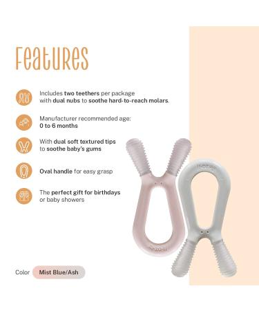 Baby Molar Teether | ZoLi Bunny Baby Teething Toy Gum Massaging Molar Gums Relief Easy to Hold and chew BPA Phthalate and Toxin Free teether Blush Pink + ash Grey (Pack of 2) - Buy Online on GoSupps.com