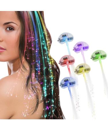 Neo+ sets of 3 6 10 LED fiber hair extensions.Light-up rainbow hair or in the blue red green or white color hair clip for party.(10 x multicolor) 10 x multi -colored