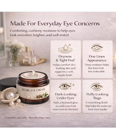 Pearl Eye Cream Wild-Caught Pearl Powder Hydrating Under Eye Balm Natural Organic All In Eye Cream to Anti Aging Reduce Wrinkles & Under Eye Bags with Castor & Green Tea 0.67oz/ 20ml - Buy Online on GoSupps.com