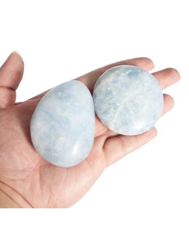Orientrea Celestite Palm Stone-2 Pcs Celestite Pocket Energy Stone Smooth Healing Crystal Worry Stone Celestite(2 Pcs)