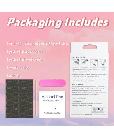 Glossy Nude Pink French Tip Coffin Press-on Nails with Flower Design - 24 Pcs - Buy Online on GoSupps.com