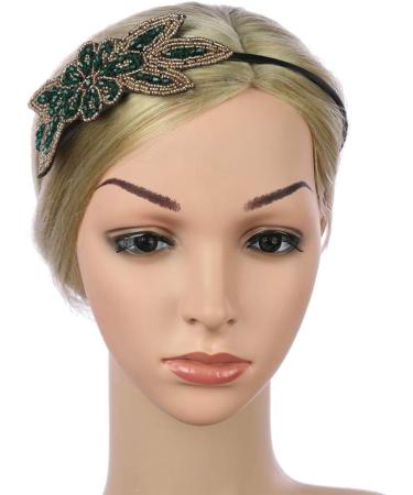 Minkissy Leaf Flapper Headband Retro 1920s Hairband Beaded Headbands Gothic Crystal Headband Elastic Rhinestone Headbands 1920s Headband Pearl Hair Ties Party Headwear Bride Antique Fashion Green - Buy Online on GoSupps.com
