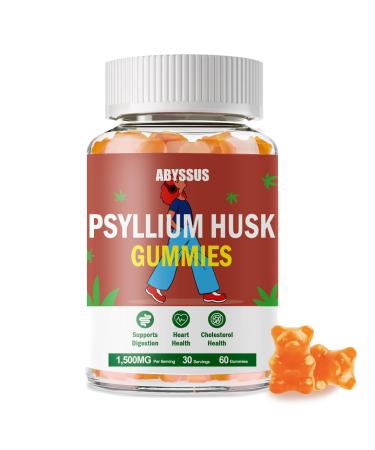 ABYSSUS Psyllium Gummies Psyllium Husk Fiber Supplement 1500mg for Digestive Health, Sugar Free Chewable Bloating Relief & Regularity, Peach, 60 Count