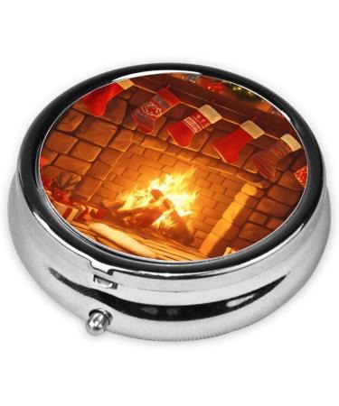 Warm Christmas Portable Metal Pill Box - Round Mini 3-Compartment Hinged Fastening - Perfect for Small Pills & Travel - Black - Buy Online on GoSupps.com