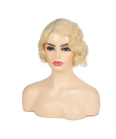 Kaneles Short Blonde Curly Wig for Women - 1920s Finger Wave Style, Synthetic Hair for Halloween Cosplay - With Wig Cap Included - Buy Online on GoSupps.com
