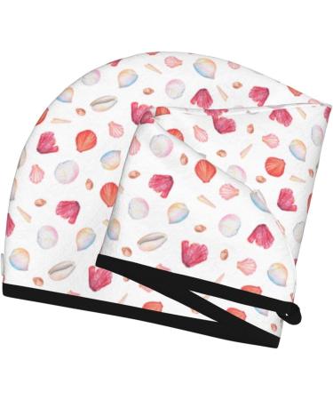 Hair Towel Wrap - Quick Drying Turban with Button Stylish Red Coral & Scallop Seashell Design - Buy Online on GoSupps.com