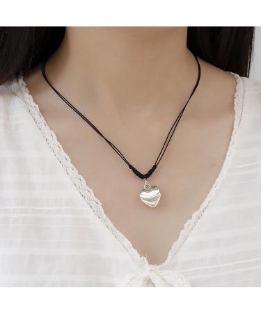 Oralgos Adjustable Black Cord Necklace with Heart Trailer | Stylish Braided Rope & Alloy Chain for Men & Women - Buy Online on GoSupps.com