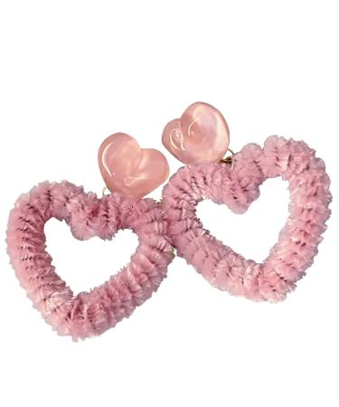 Feylie furry heart earrings stylish heart earrings drop earrings earrings plush material dangling earrings perfect for everyday use appointments parties