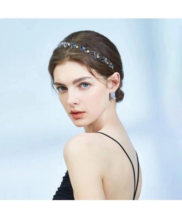 Auswalar Blue Rhinestone Headband Bling Crystal Head Bands for Women Girls Vintage Parties Hair Accessory - Buy Online on GoSupps.com