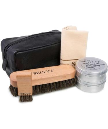 Selvyt 1890 SET Q Shoe Care Kit Luxury Bag with Horse Hair Brushes Cloth and Shoe Polishes - Buy Online on GoSupps.com