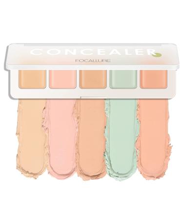 Color Correcting Concealer Palette 5 in 1 Colors Corrector Palette Face Contouring Highlighter Pallete Cream Concealer for Camouflages Imperfections and Contour Makeup (concealer palette)