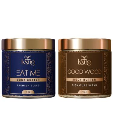 KXNG Cosmetics Shea Body Butter Duo 2 4oz (Eat Me 2 & Good Wood) | Organic Skin Care with Raw Shea Cocoa Butter Mango & Coconut Oil | Body Moisturizer Cream for Men & Women | Deep Hydration for
