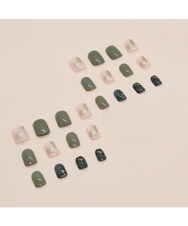 Buy Green Leopard Print Short Press on Nails - 24PCS Acrylic Full Cover with Gold Foil Designs | International Shipping - Buy Online on GoSupps.com