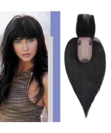 Topper Extensions with Fringe Haartopper for women 150% dense hair parts clip in 7 * 13cm base soft 6 (15cm): 27g #1b natural black 15 cm #1b natural black - Buy Online on GoSupps.com