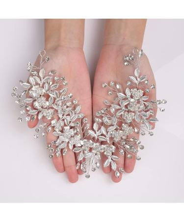 Chargances Wedding Big Flower Leaf Hair Vine Bridal Crystal Beaded Headband Dainty Rhinestone Handmade Hair Accessories Luxurious Hair Pieces for Women and Girls Brides (Silver) - Buy Online on GoSupps.com