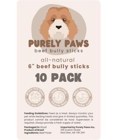 Purely Paws Premium All-Natural Beef Bully Sticks - Safe Digestible Dog Chews - Long-Lasting Low-Odour Rawhide Free - (6" 10 Count) 6" (Pack of 10) - Buy Online on GoSupps.com