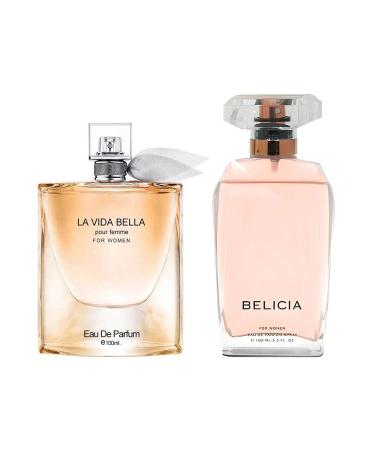 Women's Perfume La Vida Bella& Belicia Combo Set Eau De Parfum Long Lasting Fragrance 3.4 Fl Oz Spray Each for Daily Used la vida bella&Belicia