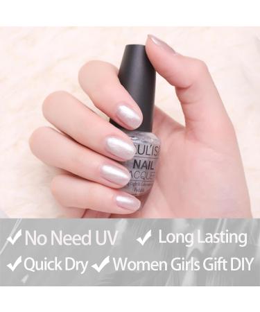 Glitter Nail Polish Nail Varnish - Peeling Off Nail Varnish - Quick Dry & Long Lasting Holographic Nail Polish - No UV Needed - Nail Polish for Women Girls Gift DIY (Silver) - Buy Online on GoSupps.com