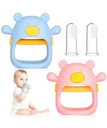 Chuya Teething Toys for Baby Teething Toy for 3-12 Month Dust-Proof BPA-Free No Drop Chew Toy for Infants Toddlers Silicone Baby Teethers Sucking Needs Bear Baby Loves Easy to Clean(2 PCS) Blue+Pink(2PCS)
