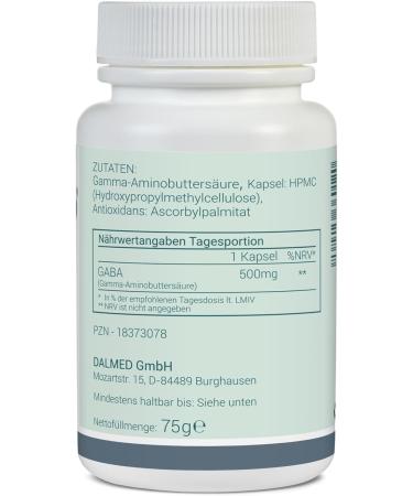  DALMED GABA - 120 capsules (1 capsule contains 500 mg of gamma-aminobutyric acid) - Pharmaceutical grade - No additives - Pure and high-quality ingredients - Buy Online on GoSupps.com