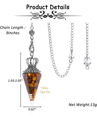JOVIVI Tiger Eye Crystal Pendulum for Divination and Healing - Quartz Stone Pendant for Reiki and Meditation - Buy Online on GoSupps.com
