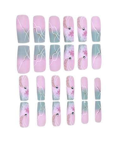 1 Set Acrylic Press On Nails Square Fake Nails with Glue Cute Press On Nails Gradient Flower Fake Nails with Designs Full Cover Medium Beauty Supplies