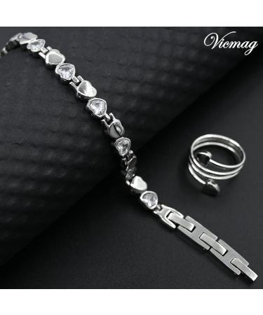 Vicmag Magnetic Bracelet for Women - Titanium Steel Brazaletes | Adjustable with Removal Tool | Silver Love Heart Design | Gift Box Included - Buy Online on GoSupps.com