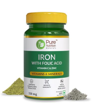 Generic Iron Folic Acid Supplement - 60 Veg Tablets with Zinc Vitamin C & Vitamin B12 for Men & Women | Supports Haemoglobin Production Boosts Immunity & Maintains Iron Level