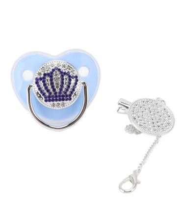 Baby Pacifier Rhinestone Crown Bling Baby Pacifier Soft Silicone Infant Pacifier with Chain Clip Size M (Blue M)