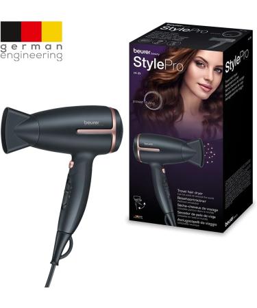 Beurer Style Pro HC25 Travel Hair Dryer - Dual Voltage Lightweight Portable Hairdryer (1200/1600 Watts) - Ion Function & Overheat Protection - Gold/Black - Buy Online on GoSupps.com