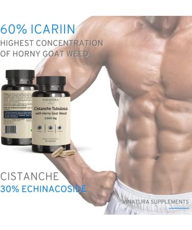 VINATURA Cistanche with Horny Goat Weed 1250mg - 60% Icariin Extract for Energy, Strength & Cognitive Support - USA Made, 60 Capsules - Buy Online on GoSupps.com