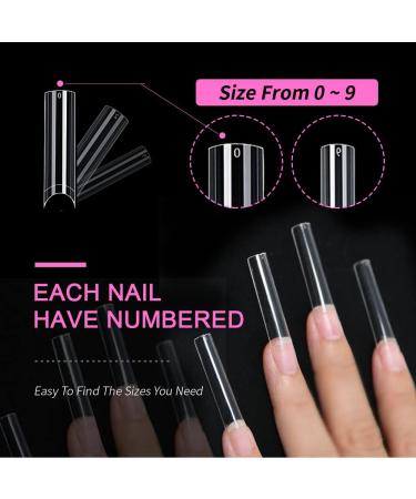 500PCS XXL Clear Half Cover Acrylic Nail Tips - Tapered Square Straight Flat Design for Salon or DIY Nail Art - Buy Online on GoSupps.com