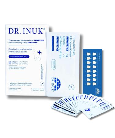 Bleaching stripes for teeth professional sensitive - 14 stripes without peroxide or acids - 7 bleaching sessions - reduced by 6 tones in 4 weeks - contains a color guide 28 pieces (1 pack) Dr.Inuk White Sensitive