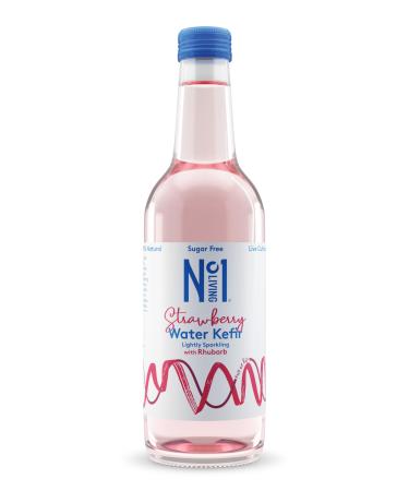 No.1 Living Water Kefir - Strawberry - 16 x 330ml Bottles - Lightly Sparkling 100% Natural Sugar Free Vegan - Fresh & Light Taste with Rhubarb
