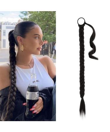BARSDAR 76cm long braided ponytail extension rubber just wrapped braid hair extensions ponytail DIY natural soft synthetic hair part for women 76cm (pack of 1) 2# - darkest brown - Buy Online on GoSupps.com