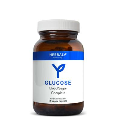 Herbaly Glucose Blood Sugar Complete Capsules - Natural Wellness - Nutrient Rich Blend - Cinnamon Chromium Gymnema Sylvestre Fenugreek - Balance & Energy - Health Number Goals - 90 Veggie Caps