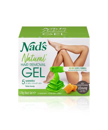 Nad's Original Natural Hair Removal Gel Wax Kit Waxing Kit for Body  Arms  Bikini  Legs and Face No-heat Formula Includes 1 Spatula 5 Reusable Cotton Strips 3 Cleansing Wipes Gel Wax 170g