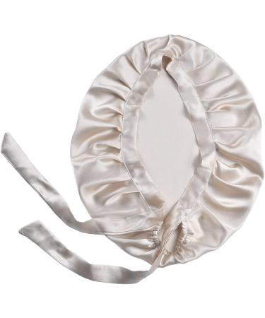 Satin Silk Bonnet - 100% Mulberry 19 Momme Sleep Cap with Ribbons - Beige - Buy Online on GoSupps.com
