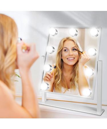 Hollywood Lighted Vanity Mirror with 9 Dimmable LED Bulbs - Slim Metal Frame Design, 10X Magnification, Plug-in Adapter - Makeup Desk/Wall-Mounted - Buy Online on GoSupps.com