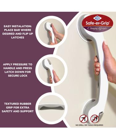 Safe-er-Grip Suction Cup Grab Bar for Bathtubs & Showers - 16 Inch White/Grey | Bathroom Safety Assist Handle - Buy Online on GoSupps.com