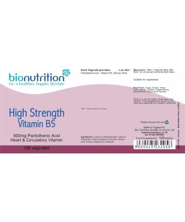 Bio Nutrition High Strength Vitamin B5 500mg Healthy Heart Supplement - 100 Vegi-Tabs - Buy Online on GoSupps.com