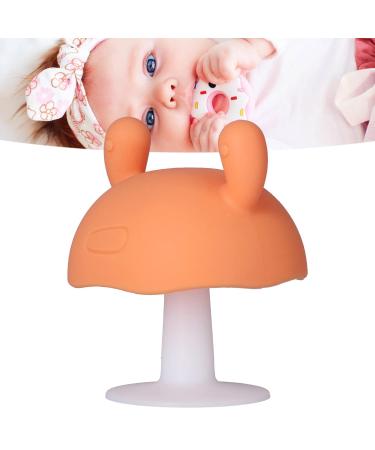 Food Grade Silicone Baby Teething Toy | Cute Mushroom Shape | For Babies Over 4 Months | Orange - Buy Online on GoSupps.com