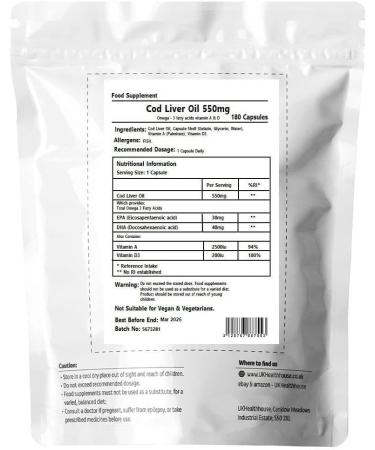 High Strength Cod Liver Oil Vitamin A & D EPA DHA Softgels 550mg - 180 Capsules - Buy Online on GoSupps.com